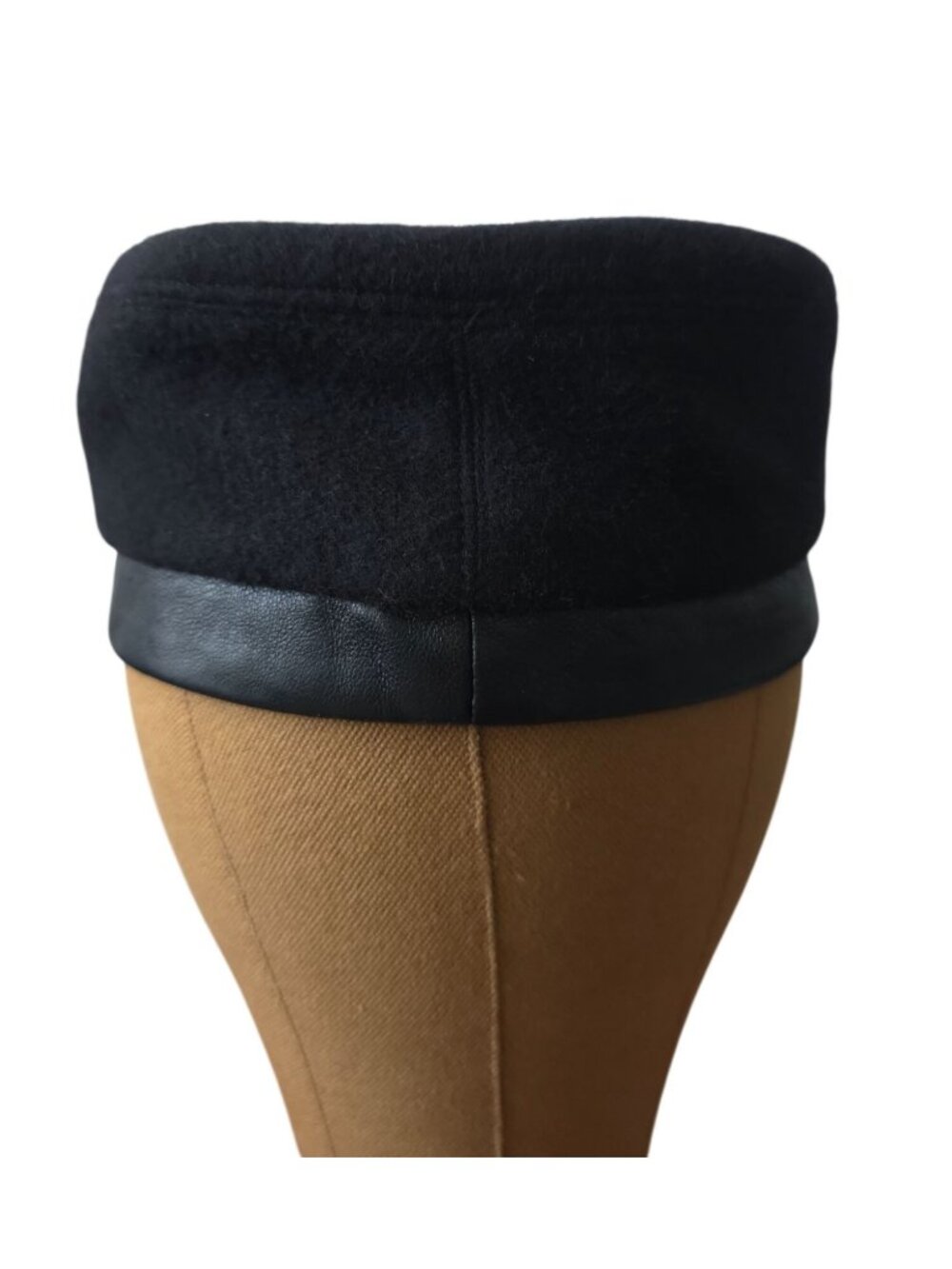 Eugenia Kim Elyse Black Camel Hair & Leather Fisherman Fiddler Cap Sz 7-1/8 - Picture 3 of 9